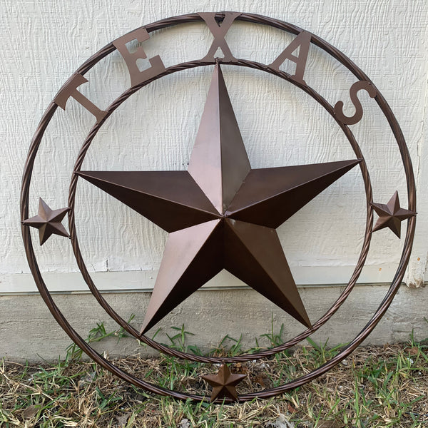 TEXAS LONESTAR WITH 3 SMALL STARS BARN STAR METAL RUSTIC BRONZE COPPER TWISTED ROPE RING WESTERN HOME DECOR HANDMADE NEW