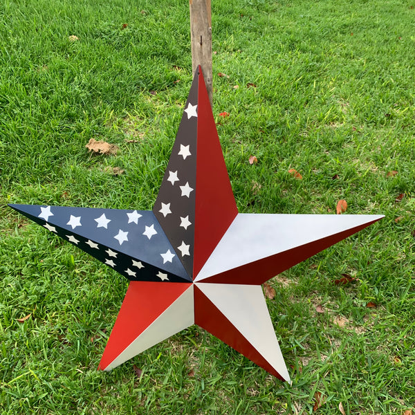 USA FLAG STAR STYLE# 5 RED WHITE & BLUE AMERICANA METAL BARN STAR WALL ART HANDMADE TO ORDER NEW