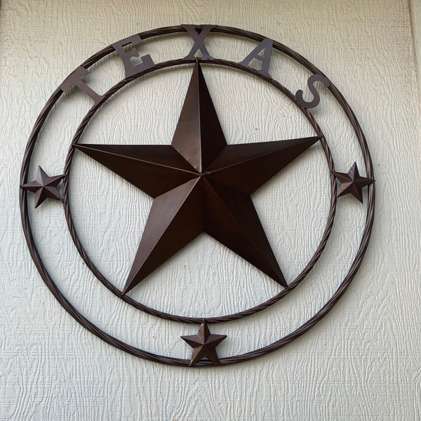 TEXAS LONESTAR WITH 3 SMALL STARS BARN STAR METAL RUSTIC BRONZE COPPER TWISTED ROPE RING WESTERN HOME DECOR HANDMADE NEW