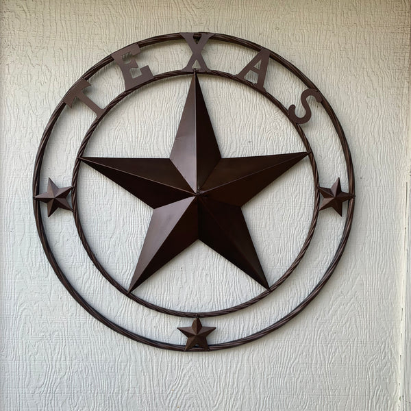 TEXAS LONESTAR WITH 3 SMALL STARS BARN STAR METAL RUSTIC BRONZE COPPER TWISTED ROPE RING WESTERN HOME DECOR HANDMADE NEW