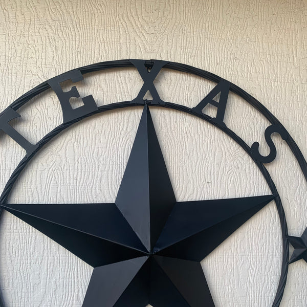 TEXAS LONESTAR WITH 3 SMALL STARS BARN STAR METAL RUSTIC BLACK TWISTED ROPE RING WESTERN HOME DECOR HANDMADE NEW