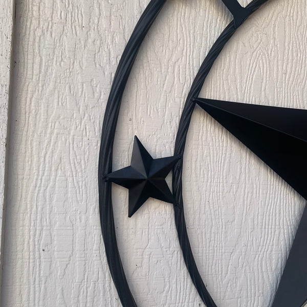 TEXAS LONESTAR WITH 3 SMALL STARS BARN STAR METAL RUSTIC BLACK TWISTED ROPE RING WESTERN HOME DECOR HANDMADE NEW