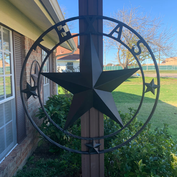 TEXAS LONESTAR WITH 3 SMALL STARS BARN STAR METAL RUSTIC BLACK TWISTED ROPE RING WESTERN HOME DECOR HANDMADE NEW