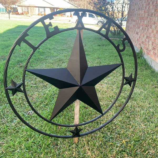 TEXAS LONESTAR WITH 3 SMALL STARS BARN STAR METAL RUSTIC BLACK TWISTED ROPE RING WESTERN HOME DECOR HANDMADE NEW