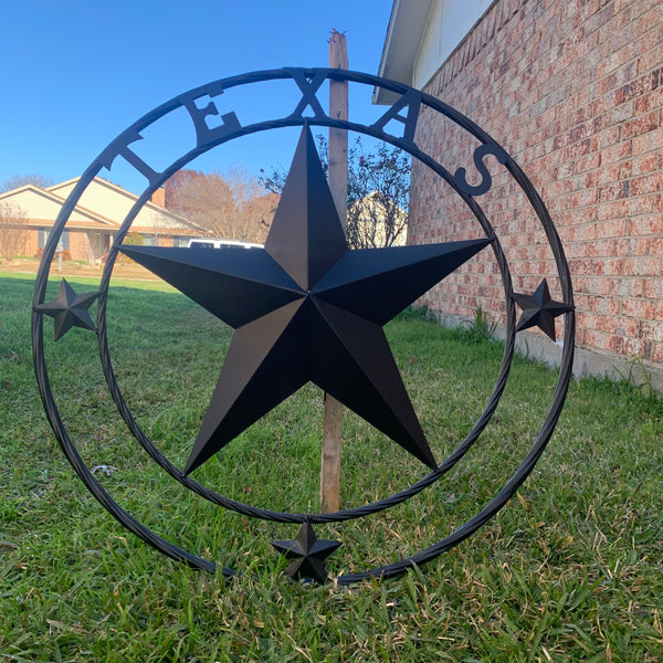 TEXAS LONESTAR WITH 3 SMALL STARS BARN STAR METAL RUSTIC BLACK TWISTED ROPE RING WESTERN HOME DECOR HANDMADE NEW