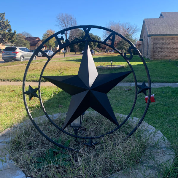 TEXAS LONESTAR WITH 3 SMALL STARS BARN STAR METAL RUSTIC BLACK TWISTED ROPE RING WESTERN HOME DECOR HANDMADE NEW