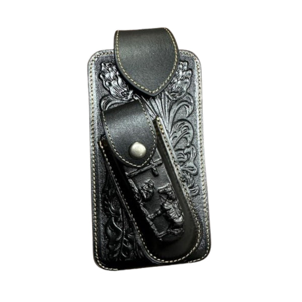7" COWBOY PRAYER & KNIFE LEATHER POUCH HOLDER XTRA LARGE  BELT LOOP CELL PHONE CASE UNIVERSAL OVERSIZE #EH12300 -- FREE SHIPPING