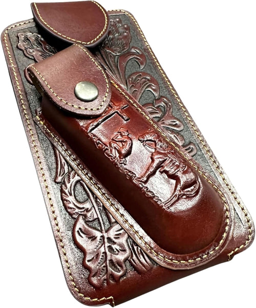 7" COWBOY PRAYER & KNIFE LEATHER POUCH HOLDER XTRA LARGE  BELT LOOP CELL PHONE CASE UNIVERSAL OVERSIZE #EH12300 -- FREE SHIPPING