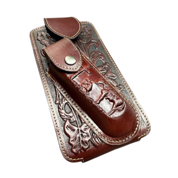 7" COWBOY PRAYER & KNIFE LEATHER POUCH HOLDER XTRA LARGE  BELT LOOP CELL PHONE CASE UNIVERSAL OVERSIZE #EH12300 -- FREE SHIPPING