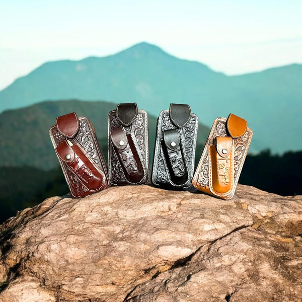 7" COWBOY PRAYER & KNIFE LEATHER POUCH HOLDER XTRA LARGE  BELT LOOP CELL PHONE CASE UNIVERSAL OVERSIZE #EH12300 -- FREE SHIPPING