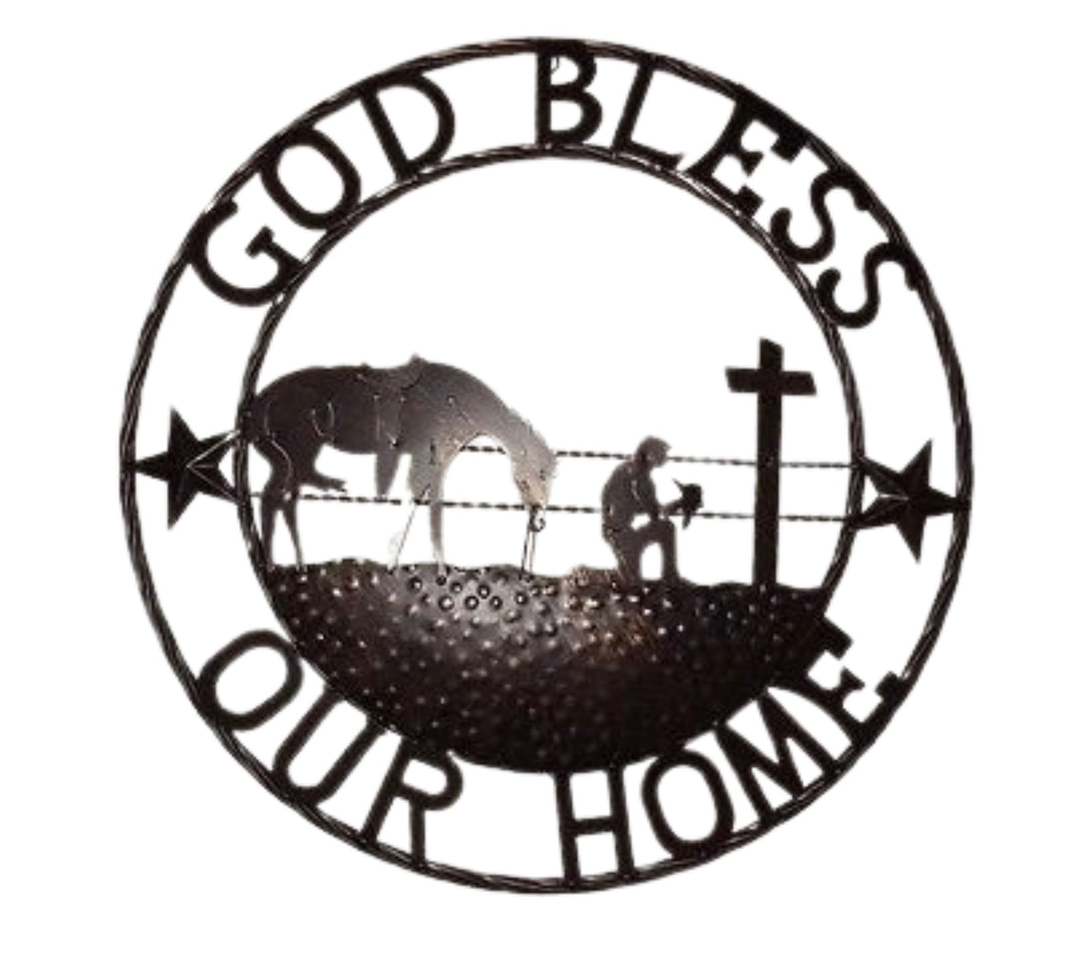24",32" GOD BLESS OUR HOME COWBOYS PRAYER CHURCH METAL WALL ART SIGN WESTERN HOME DECOR HANDMADE NEW #SI_BC2116