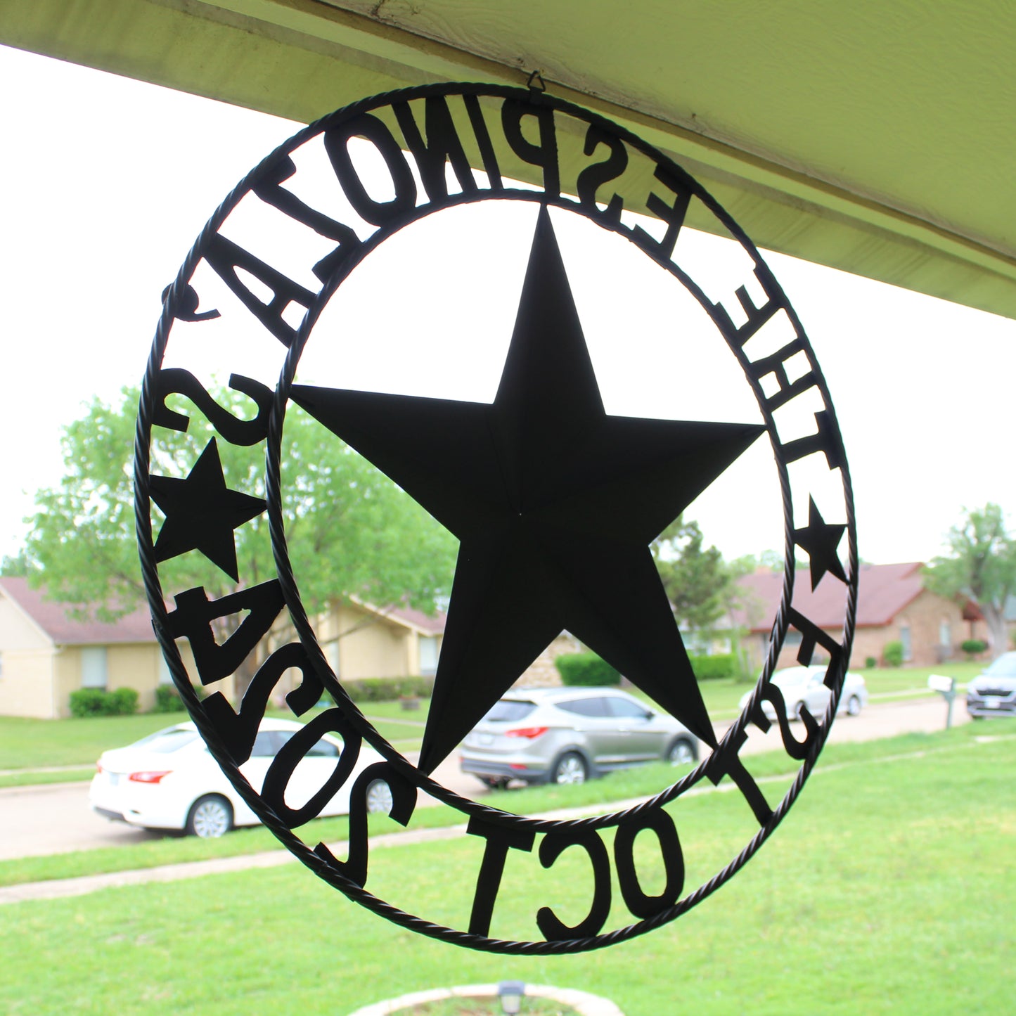 THE ESPINOZA STAR STYLE YOUR CUSTOM FAMILY NAME STAR METAL BARN STAR TWISTED ROPE RING WESTERN HOME DECOR RUSTIC BROWN HANDMADE 24",32",36",40",50"