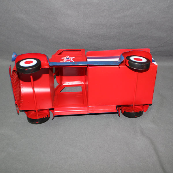 USA FLAG RED TRUCK 12" PICKUP TRUCK METAL ART FIGURINE VINTAGE GARDEN ART WESTERN HOME DECOR HANDMADE  #EH12865