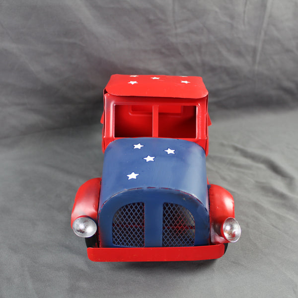 USA FREEDOM RED TRUCK 12" PICKUP TRUCK METAL ART FIGURINE VINTAGE WESTERN HOME DECOR HANDMADE  #EH12863