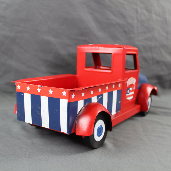 USA FREEDOM RED TRUCK 12" PICKUP TRUCK METAL ART FIGURINE VINTAGE WESTERN HOME DECOR HANDMADE  #EH12863