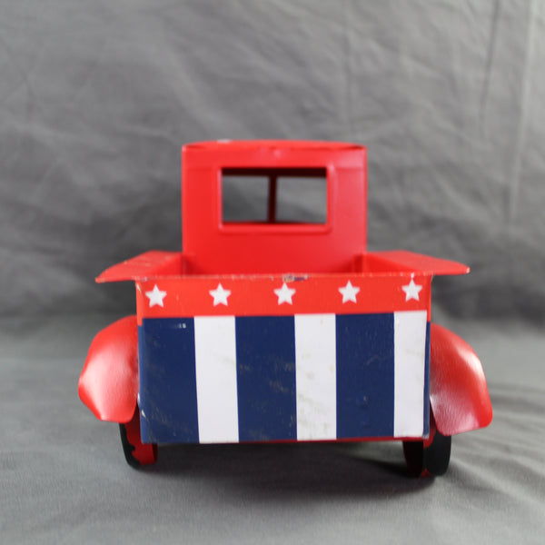 USA FREEDOM RED TRUCK 12" PICKUP TRUCK METAL ART FIGURINE VINTAGE WESTERN HOME DECOR HANDMADE  #EH12863