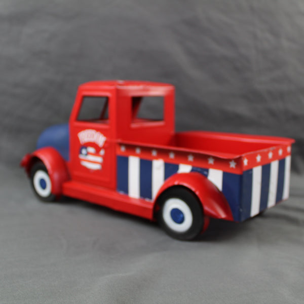 USA FREEDOM RED TRUCK 12" PICKUP TRUCK METAL ART FIGURINE VINTAGE WESTERN HOME DECOR HANDMADE  #EH12863