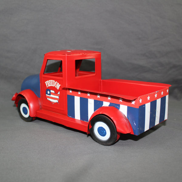 USA FREEDOM RED TRUCK 12" PICKUP TRUCK METAL ART FIGURINE VINTAGE WESTERN HOME DECOR HANDMADE  #EH12863