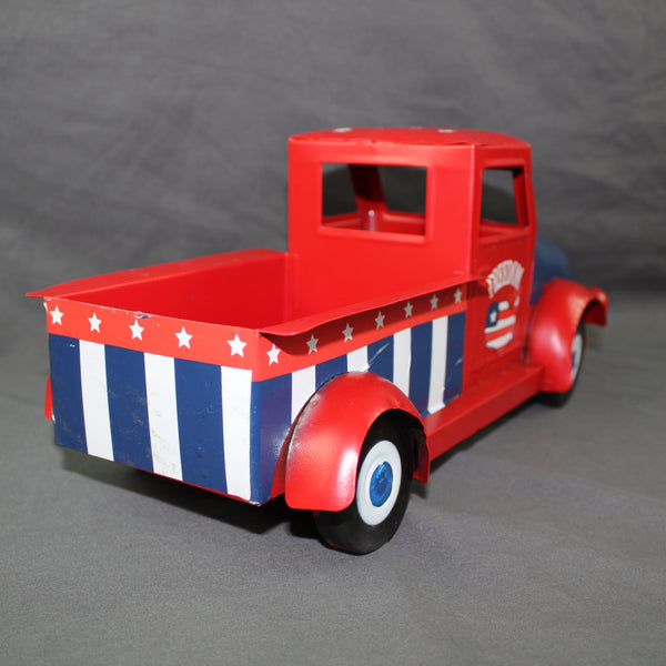 USA FREEDOM RED TRUCK 12" PICKUP TRUCK METAL ART FIGURINE VINTAGE WESTERN HOME DECOR HANDMADE  #EH12863