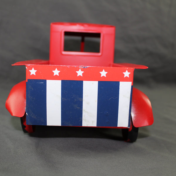USA FREEDOM RED TRUCK 12" PICKUP TRUCK METAL ART FIGURINE VINTAGE WESTERN HOME DECOR HANDMADE  #EH12863