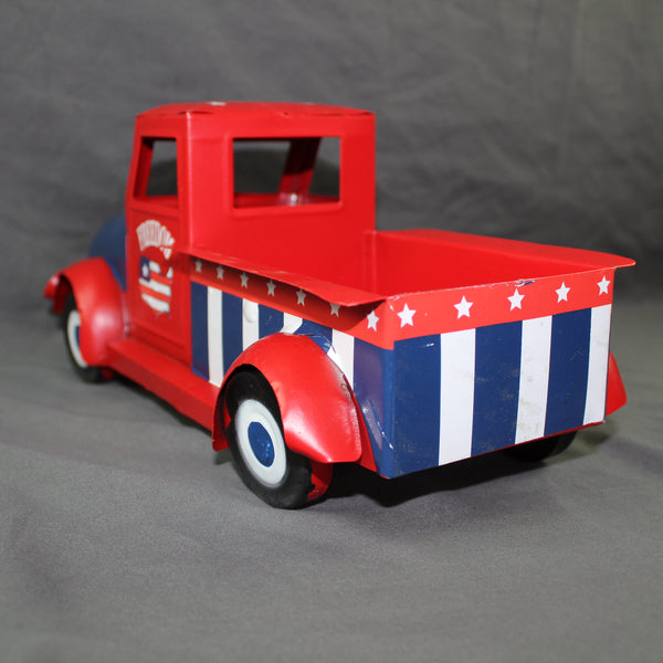 USA FREEDOM RED TRUCK 12" PICKUP TRUCK METAL ART FIGURINE VINTAGE WESTERN HOME DECOR HANDMADE  #EH12863