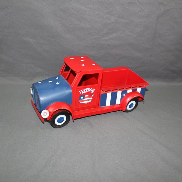 USA FREEDOM RED TRUCK 12" PICKUP TRUCK METAL ART FIGURINE VINTAGE WESTERN HOME DECOR HANDMADE  #EH12863