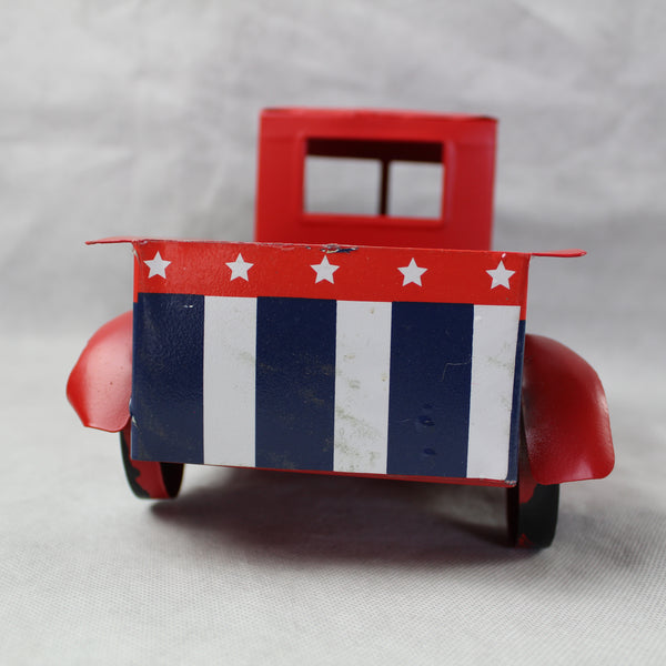 USA FREEDOM RED TRUCK 12" PICKUP TRUCK METAL ART FIGURINE VINTAGE WESTERN HOME DECOR HANDMADE  #EH12863