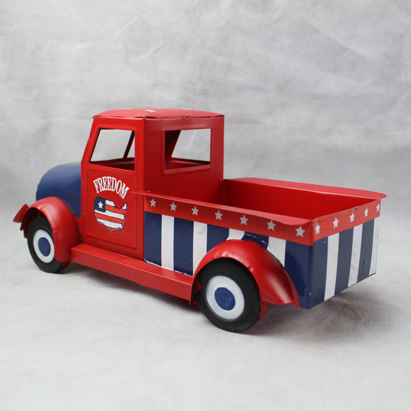 USA FREEDOM RED TRUCK 12" PICKUP TRUCK METAL ART FIGURINE VINTAGE WESTERN HOME DECOR HANDMADE  #EH12863