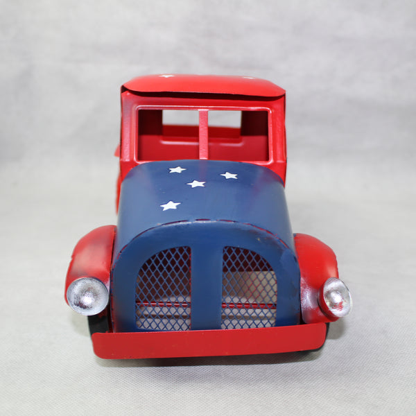 USA FREEDOM RED TRUCK 12" PICKUP TRUCK METAL ART FIGURINE VINTAGE WESTERN HOME DECOR HANDMADE  #EH12863