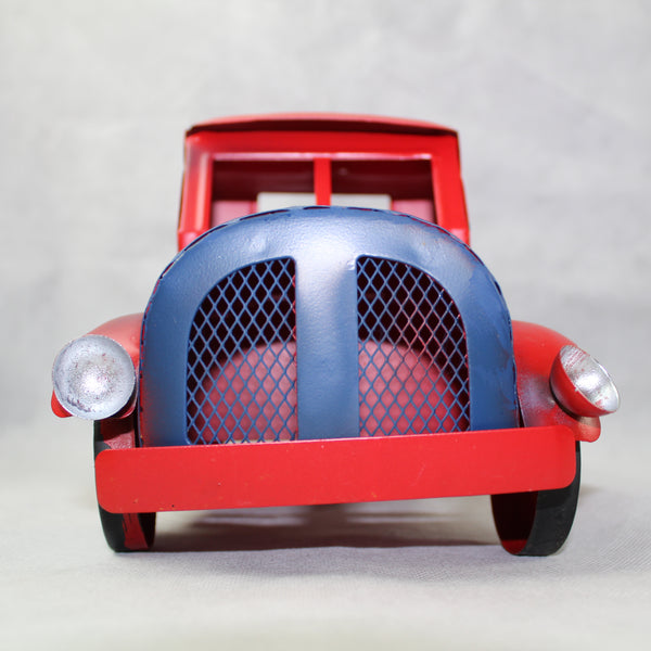 USA FREEDOM RED TRUCK 12" PICKUP TRUCK METAL ART FIGURINE VINTAGE WESTERN HOME DECOR HANDMADE  #EH12863