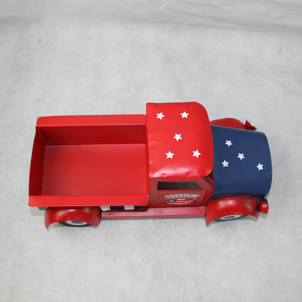 USA FREEDOM RED TRUCK 12" PICKUP TRUCK METAL ART FIGURINE VINTAGE WESTERN HOME DECOR HANDMADE  #EH12863