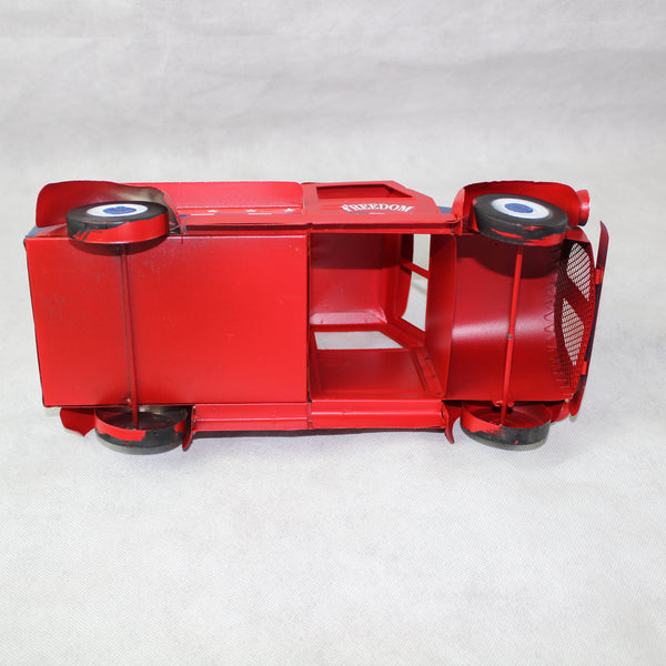 USA FREEDOM RED TRUCK 12" PICKUP TRUCK METAL ART FIGURINE VINTAGE WESTERN HOME DECOR HANDMADE  #EH12863