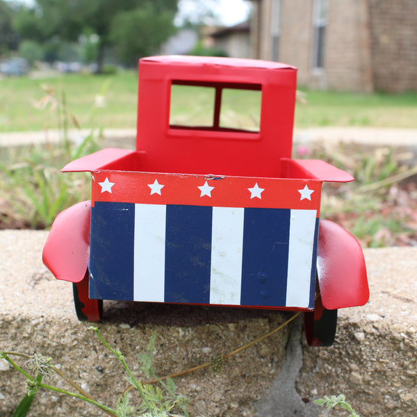USA FREEDOM RED TRUCK 12" PICKUP TRUCK METAL ART FIGURINE VINTAGE WESTERN HOME DECOR HANDMADE  #EH12863