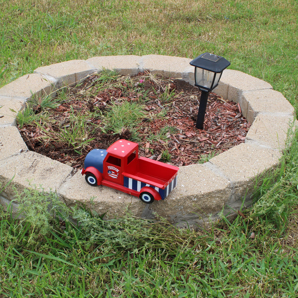 USA FREEDOM RED TRUCK 12" PICKUP TRUCK METAL ART FIGURINE VINTAGE WESTERN HOME DECOR HANDMADE  #EH12863