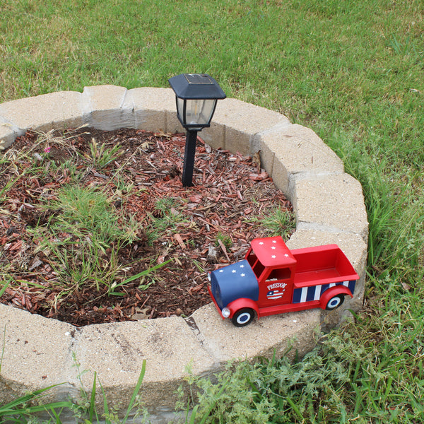 USA FREEDOM RED TRUCK 12" PICKUP TRUCK METAL ART FIGURINE VINTAGE WESTERN HOME DECOR HANDMADE  #EH12863