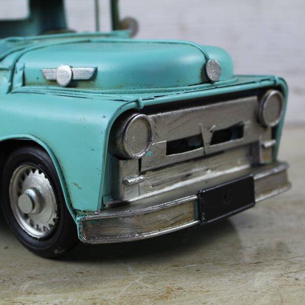 TURQUOISE TRUCK 13" PICKUP TRUCK METAL ART FIGURINE VINTAGE ART WESTERN HOME DECOR HANDMADE  #EH12860