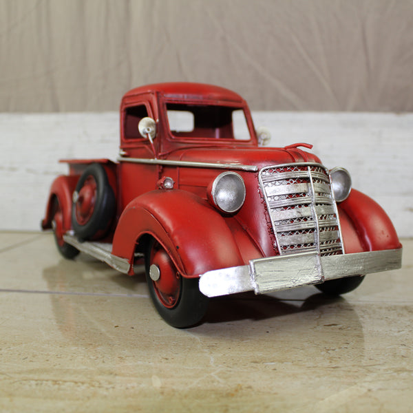 RED TRUCK 13" PICKUP TRUCK METAL ART FIGURINE VINTAGE GARDEN ART WESTERN HOME DECOR HANDMADE  #EH12859