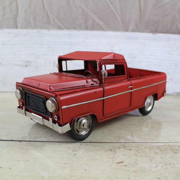 RED TRUCK 10" PICKUP TRUCK METAL ART FIGURINE VINTAGE WESTERN HOME DECOR HANDMADE  #EH12858