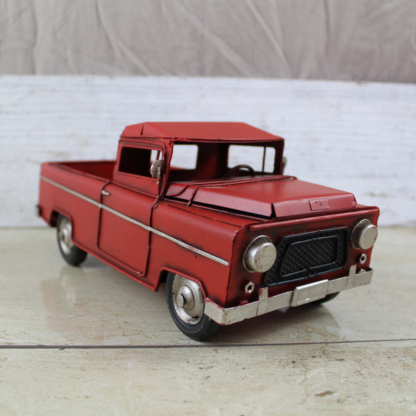 RED TRUCK 10" PICKUP TRUCK METAL ART FIGURINE VINTAGE WESTERN HOME DECOR HANDMADE  #EH12858
