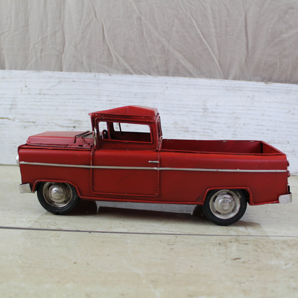 RED TRUCK 10" PICKUP TRUCK METAL ART FIGURINE VINTAGE WESTERN HOME DECOR HANDMADE  #EH12858