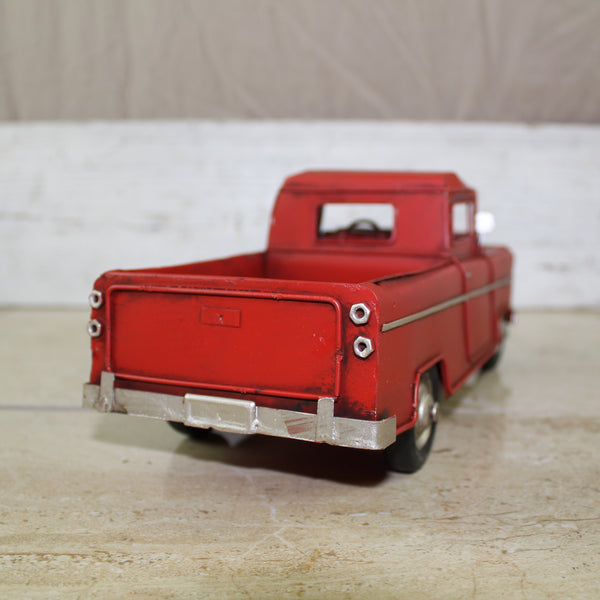 RED TRUCK 10" PICKUP TRUCK METAL ART FIGURINE VINTAGE WESTERN HOME DECOR HANDMADE  #EH12858