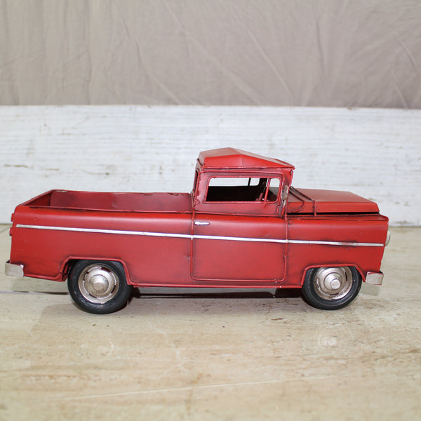 RED TRUCK 10" PICKUP TRUCK METAL ART FIGURINE VINTAGE WESTERN HOME DECOR HANDMADE  #EH12858