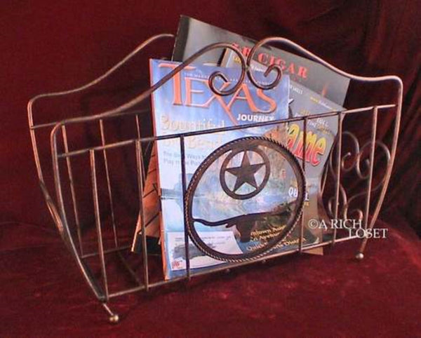 16" LONGHORNS STAR MAGAZINE HOLDER RACK WESTERN HOME DECOR METAL NEW ART #EH12038
