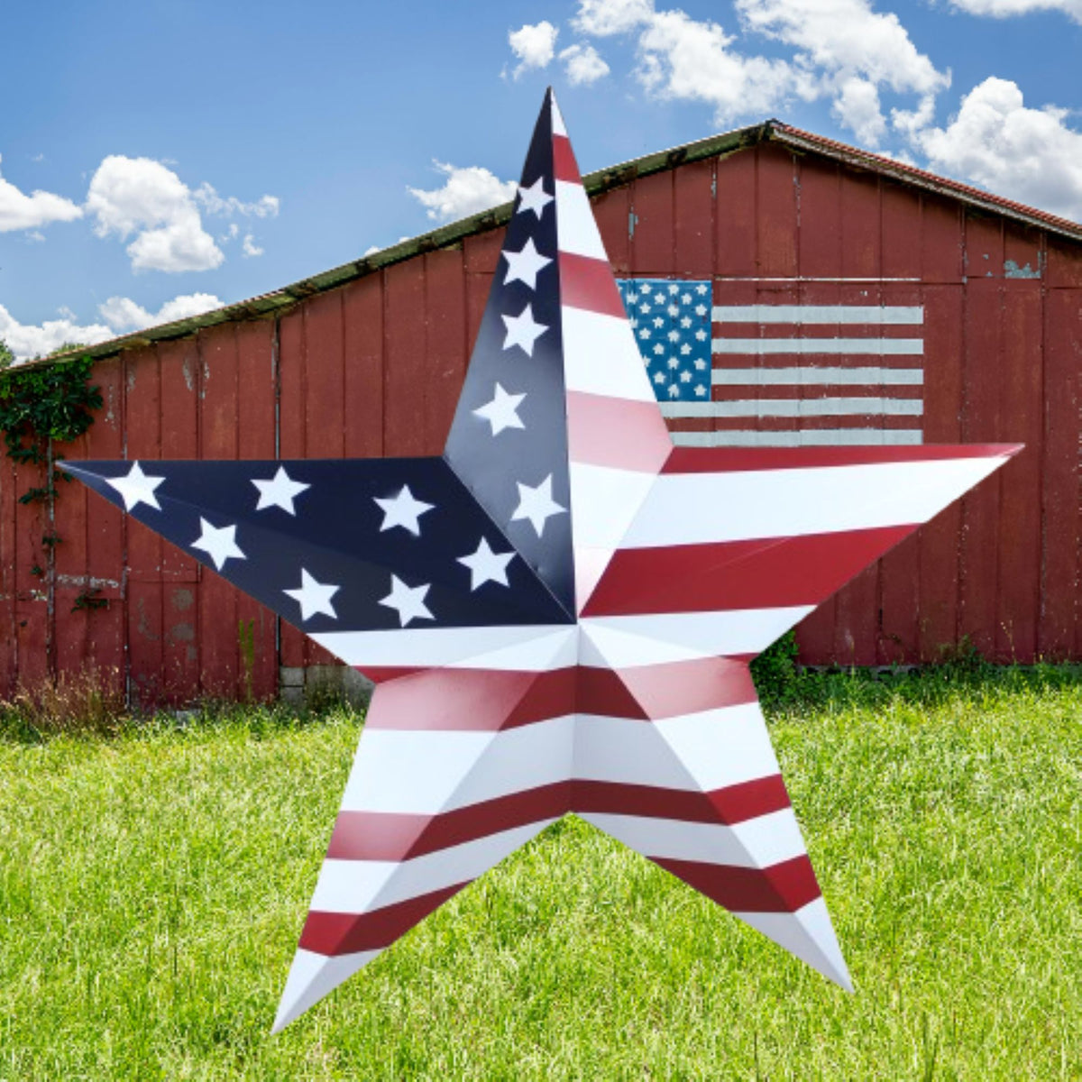 AMERICANA USA FLAG BARN STAR RED WHT BLUE STAR HANDMADE 12",24",36" #EH13297