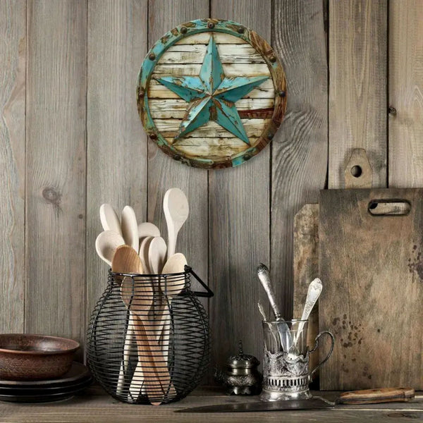 8" TEXAS RUSTIC TURQOISE 2D STAR SIGN FLAT METAL LASERCUT ART WESTERN HOME DECOR HANDMADE NEW #EH12762