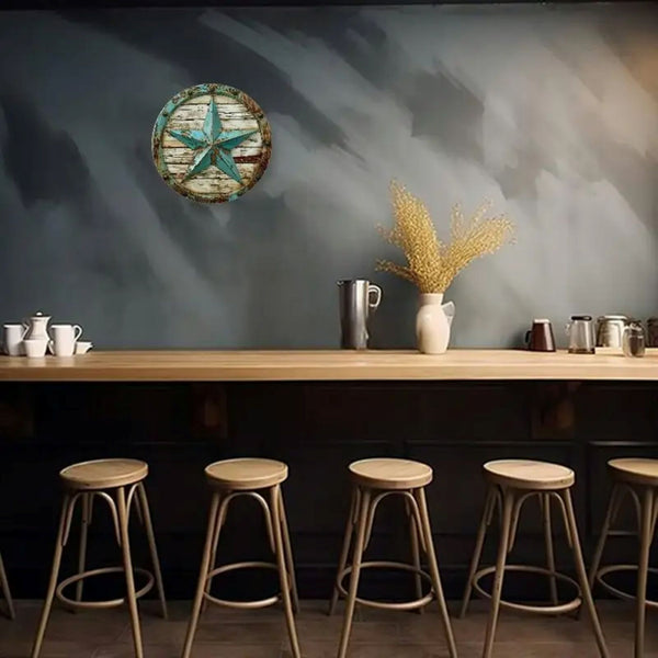 8" TEXAS RUSTIC TURQOISE 2D STAR SIGN FLAT METAL LASERCUT ART WESTERN HOME DECOR HANDMADE NEW #EH12762