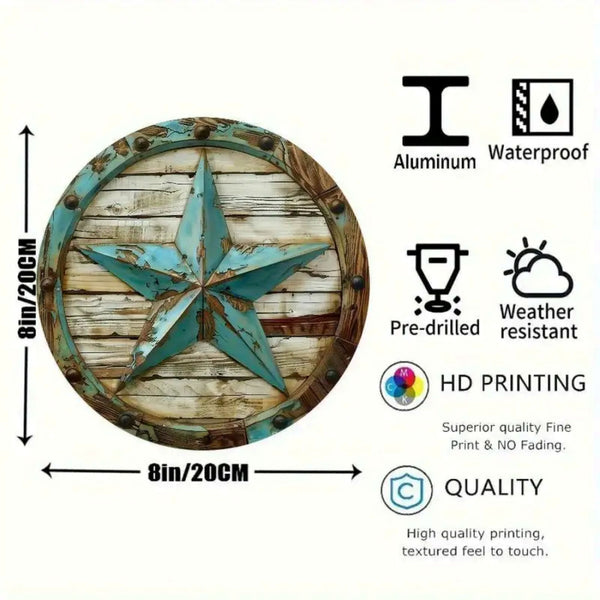8" TEXAS RUSTIC TURQOISE 2D STAR SIGN FLAT METAL LASERCUT ART WESTERN HOME DECOR HANDMADE NEW #EH12762