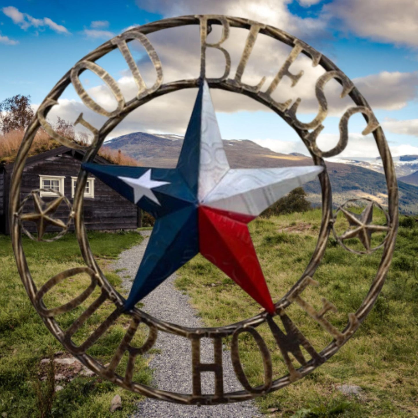 GOD BLESS OUR HOME TX LICENSE PLATE BARN STAR METAL FLAG LONE STAR RED #EH12937