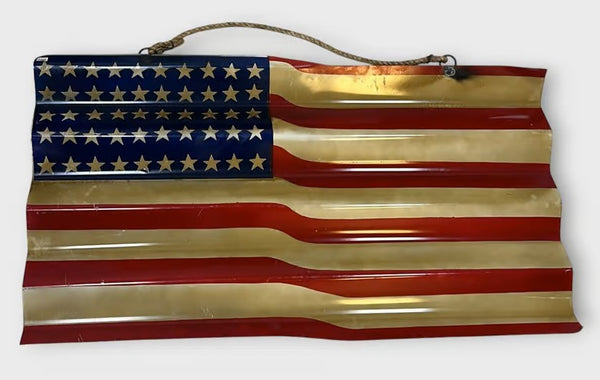 USA FLAG CORRUGATED METAL WALL ART RED WHITE BLUE WESTERN HOME DECOR HANDMADE NEW #EH12854