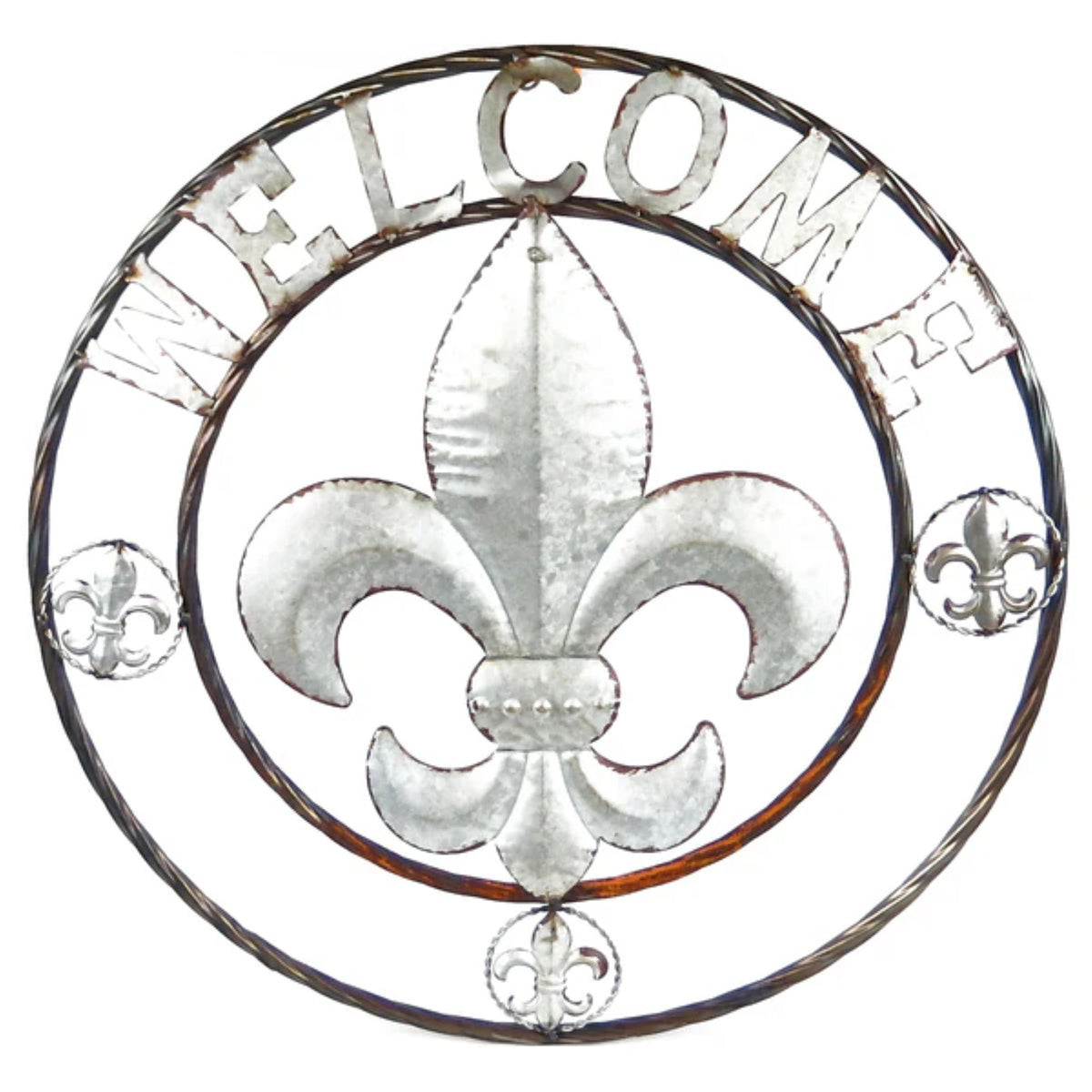FLEUR DE LIS 24" WELCOME GALVANIZED RAW METAL WALL ART WESTERN HOME DECOR #EH10286